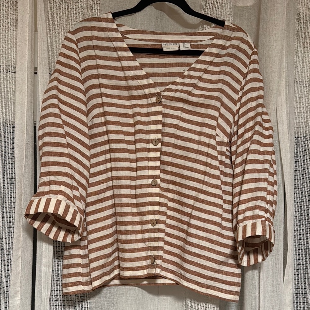 Linen striped Rachel Zoe button down blouse/light jacket